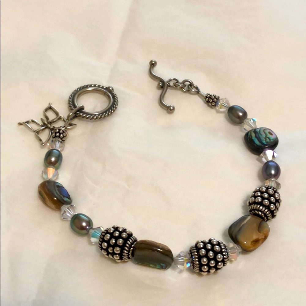 Hand Crafted silver, crystal and shell bracelet